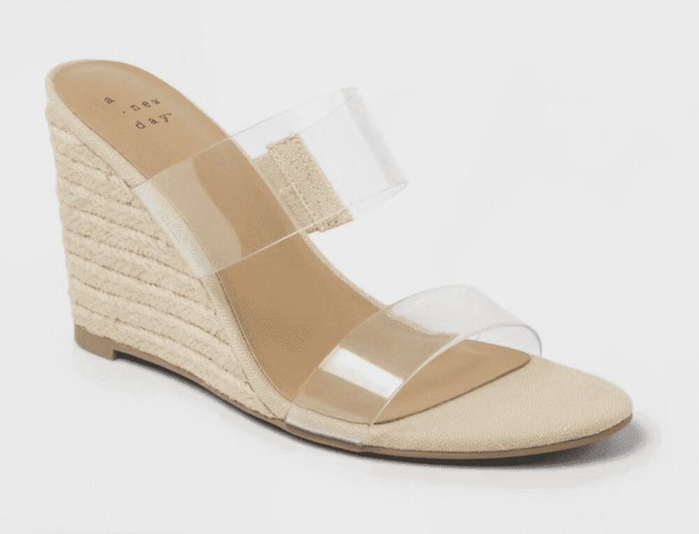 A New Day Clear Strap Espadrille Wedge Sandals Nude Beige Size 6 NWT